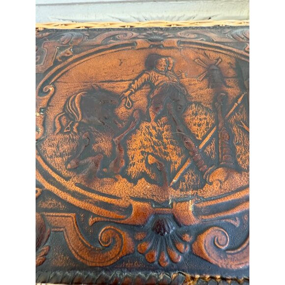 Vintage 60's Spanish Don Quixote Tooled Leather Cigarette Box - Picture 7 of 16